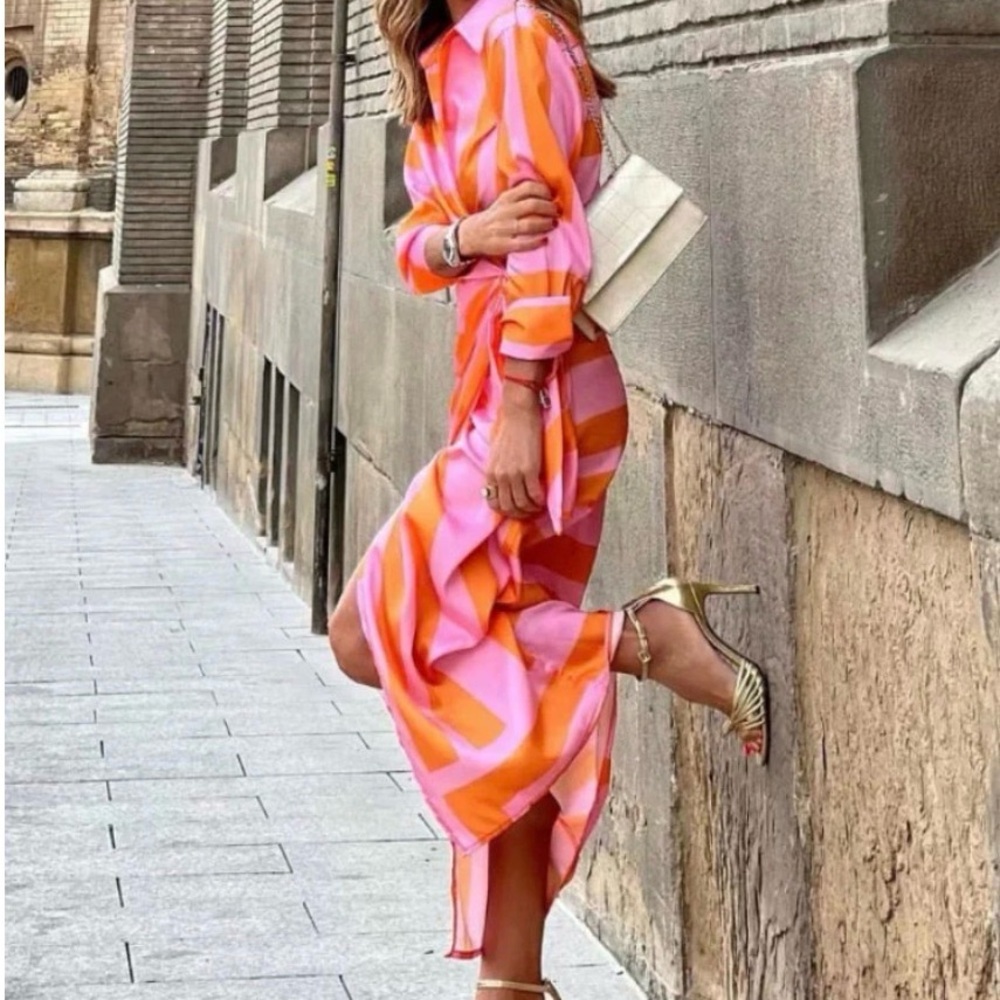 Chic Pink and Orange Maxi Dress